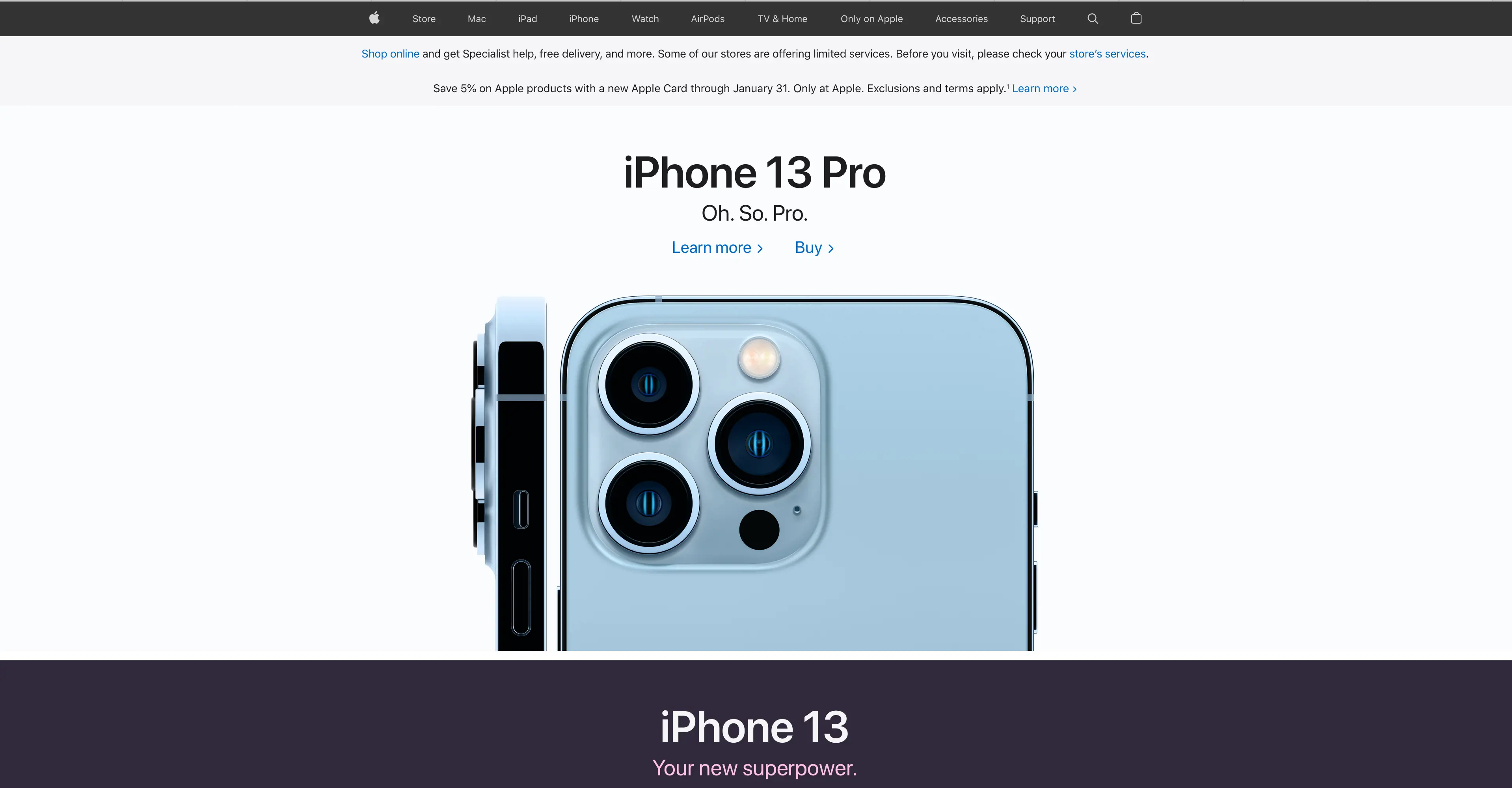 Apple website screenshot of the website page showcasing iPhone