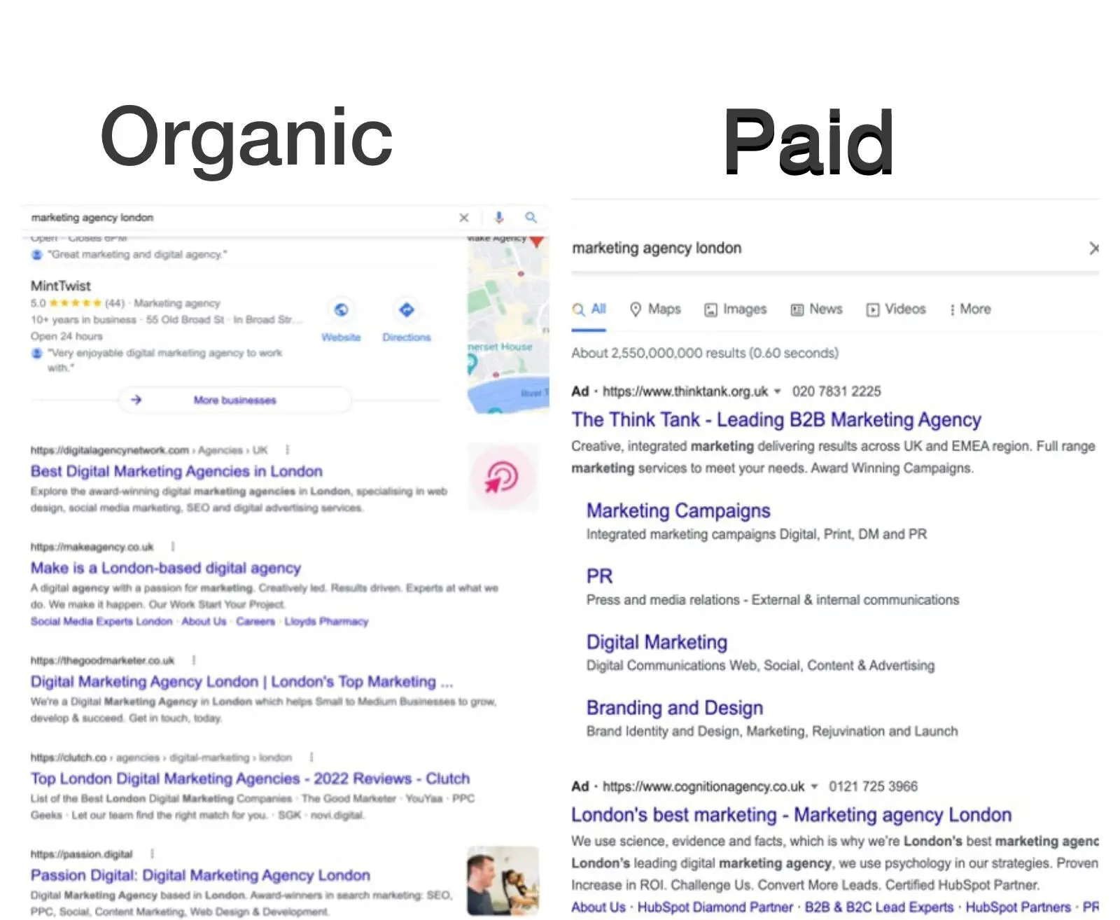 organic vs paid google search screenshot 