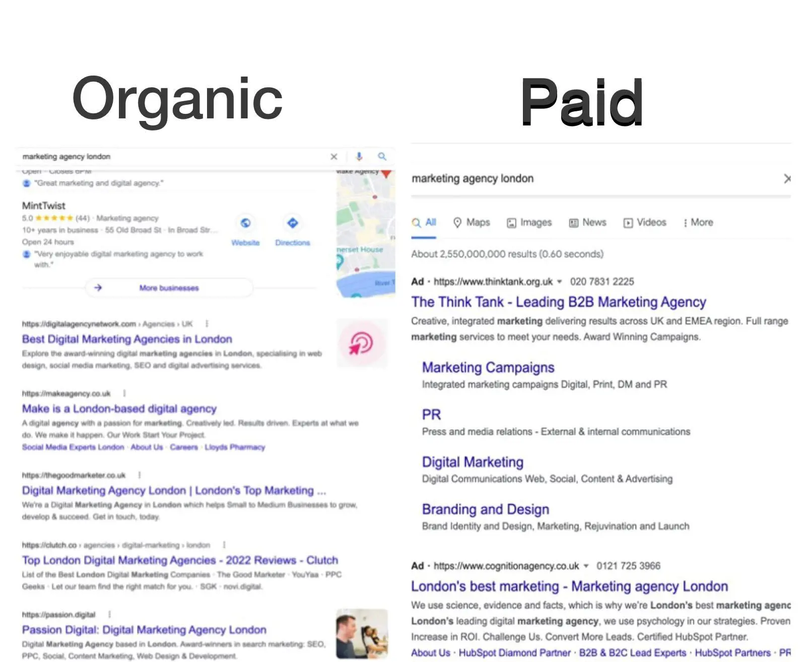 PPC And SEO Difference organic vs paid google search screenshot