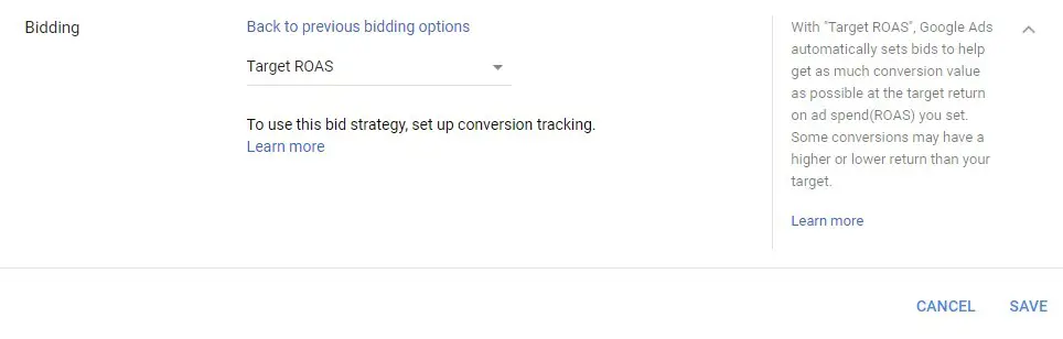 screenshot of the bidding page on google analytics 