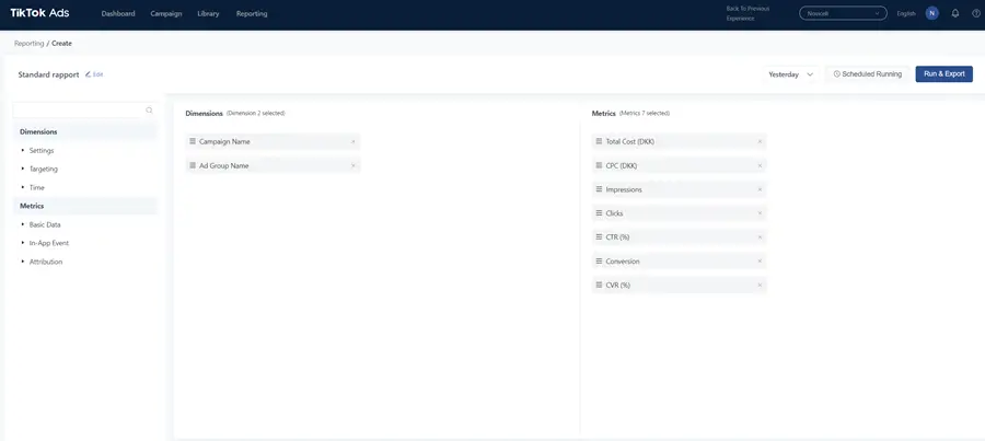 Tiktok Report screenshot of the TikTok advertisement report page