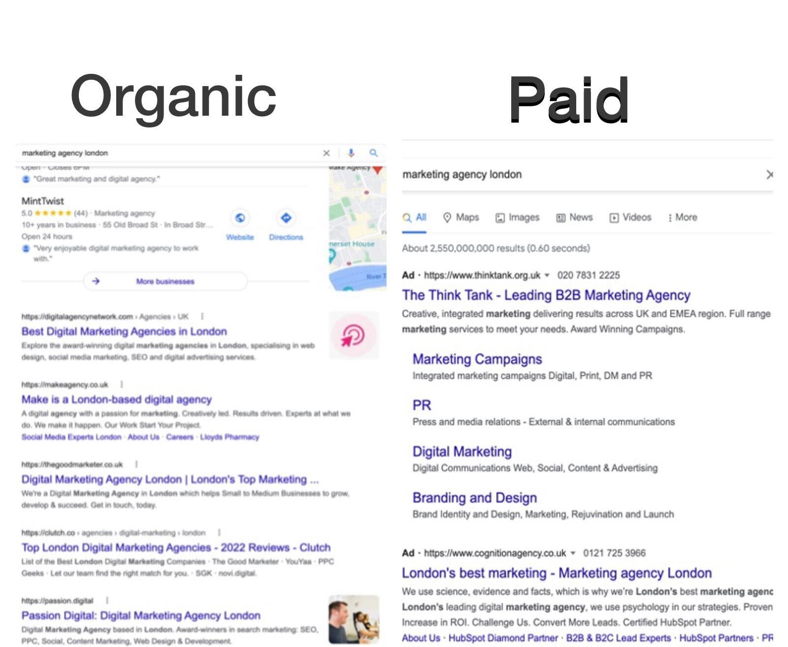 PPC And SEO Difference organic vs paid google search screenshot