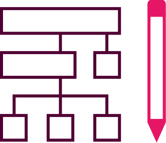 a logic map and a pen icon
