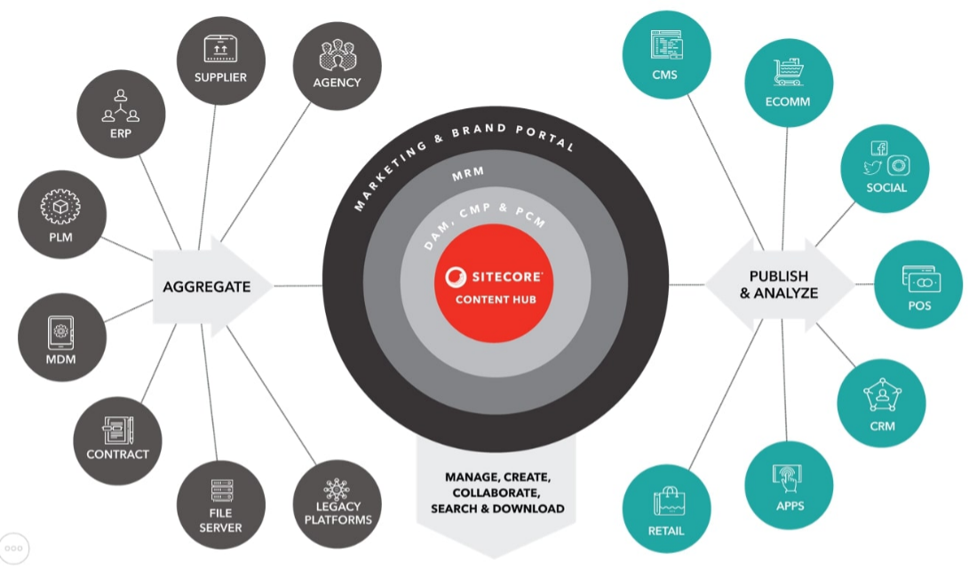 Sitecore Content Hub infographic of content hub for marketing