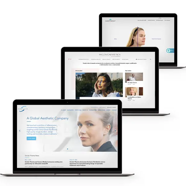 3 Sites Sinclair Pharma Square 2X (2) three laptop with open pages for Sinclair website