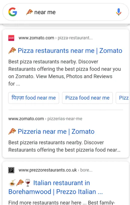 screenshot of the pizza google search 