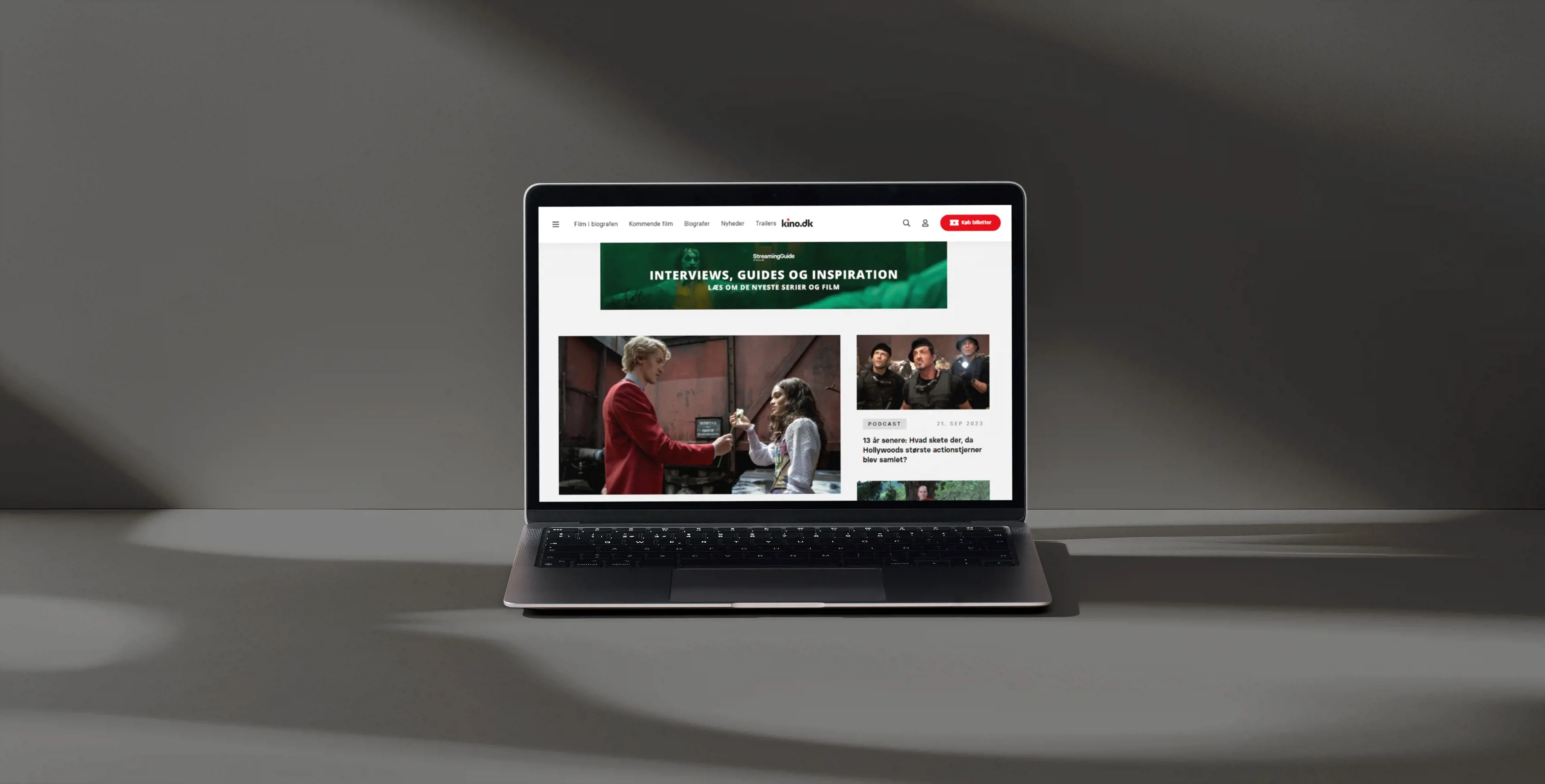 Kino.dk's new website. Showcased on a laptop 