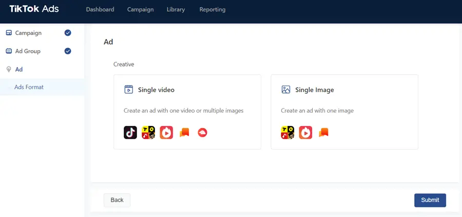 Tiktok Create Ad screenshot of the TikTok creating advertisement set up page