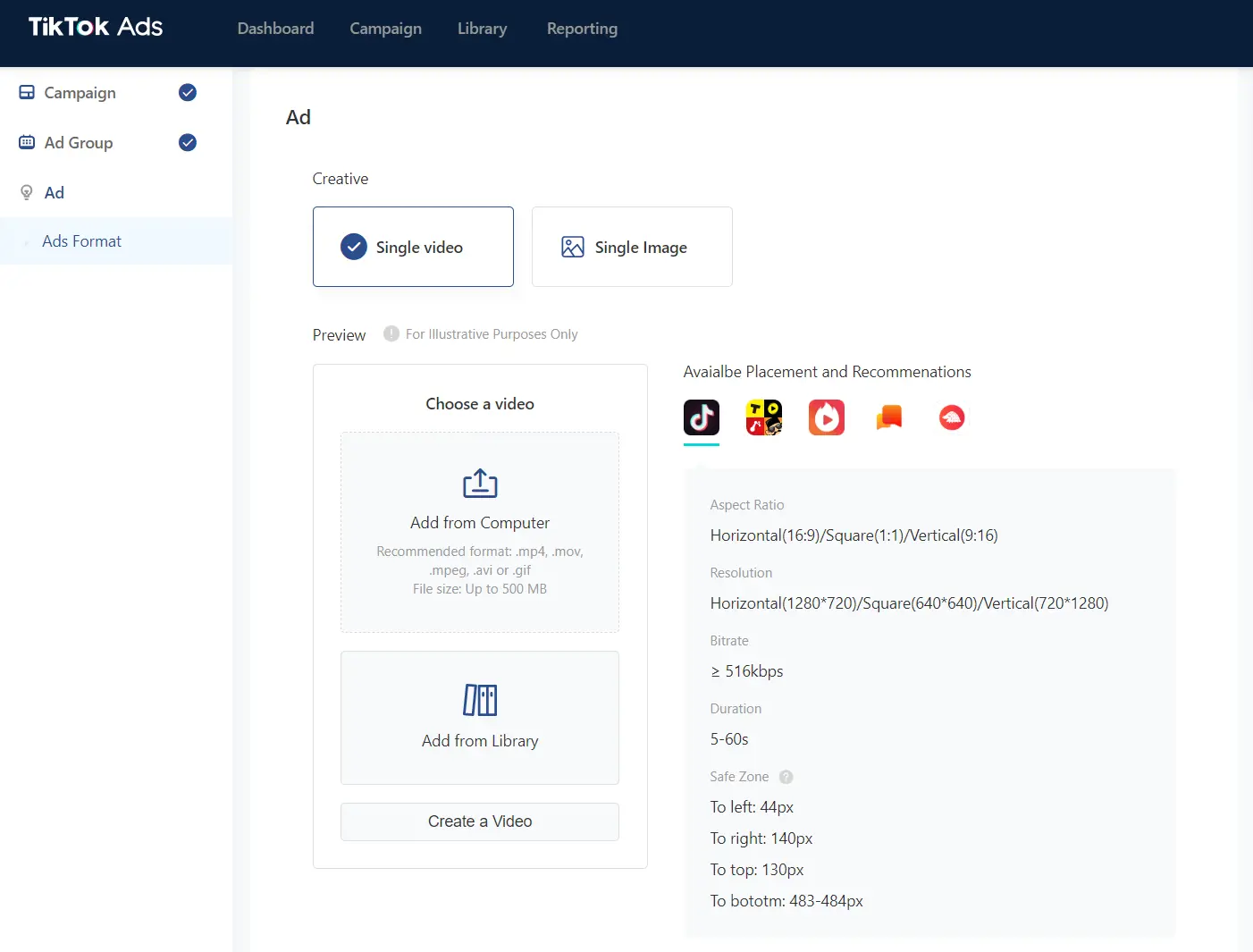 screenshot of the TikTok creating advertisement set up page 