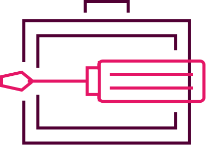 a suitcase and a screwdriver icon 